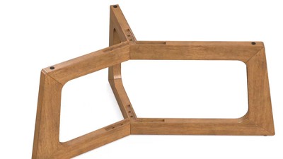 Triangular Pecan Wood Coffee Table with Glass Top