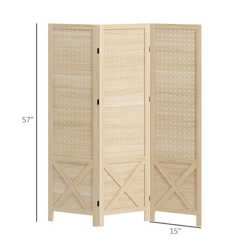 3 Panel Pegboard Display Room Divider,4.7" Tall Wood Indoor Portable Folding Privacy Screen,Partition Wall Divider-The Pop Home, 5 of 9
