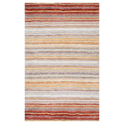 Handmade Red Stripe Shag Area Rug, 8' x 10', Easy Care Synthetic