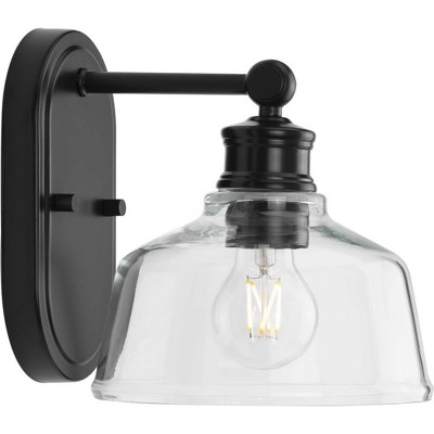 Matte Black Steel 1-Light Vanity Fixture with Clear Glass Shade