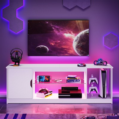 Bestier Modern TV Stand for up to 65" TVs Gaming Entertainment Center with Adjustable Shelves for PS5 - 58 inches，White 3D Carbon Fiber