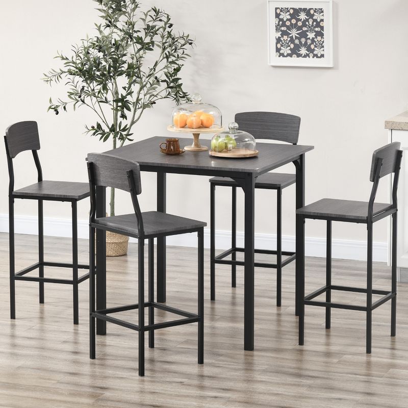 HOMCOM Modern Counter Height Bar Table Set Compact Kitchen Table and Chairs Set with Footrest, Metal Legs, 3 of 7