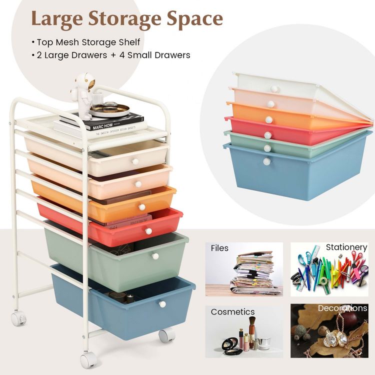 Costway 6 Drawer Rolling Storage Cart Scrapbook Paper Office Organizer  Yellow/Black/Clear/MultiColor/Colorful/Macaron/Mixed Pink/Mixed Black/Hot Pink, 6 of 10