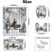 4pcs Winter Shower Curtain Set with Non - Slip Rugs Toilet Lid Cover and Bath Cute Snowman Snowflake Scene Pine Tree - 4 of 4