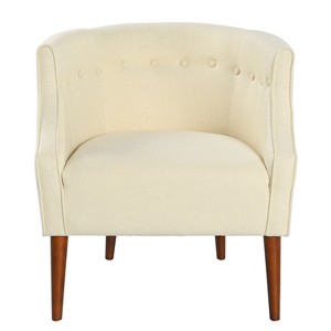 TiramisuBest Modern Club Chair with Button-Tufted Back & Tonal Piping,Mid-Century Accent Chair with Birch Wood Legs,Beige - 1 of 4