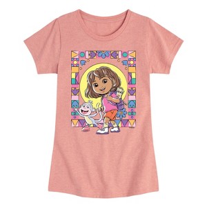Girls' - Dora the Explorer - Boots Mosaic Fitted Short Sleeve Graphic T-Shirt - 1 of 3