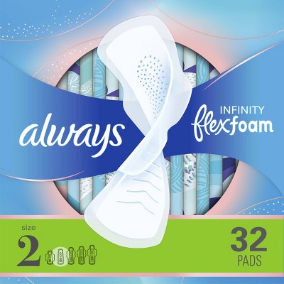 Always Infinity FlexFoam Pads for Women - Size 2 - Super Absorbency - Unscented - 32ct