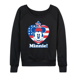Women's - Disney - Minnie Flag Heart Lightweight French Terry Wide Neck Long Sleeve Shirt - 1 of 4