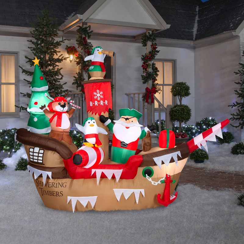 Gemmy Giant Christmas Inflatable Pirate Ship, 8 ft Tall, Multi, 2 of 6