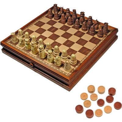 We Games Medieval Chess & Checkers Game Set - Wood Board With Storage ...