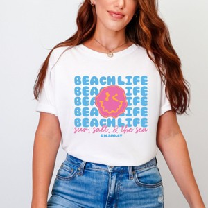 S.W.Smiley Beach Life Smiley Face - Womens Garment Dyed Tee - 1 of 3