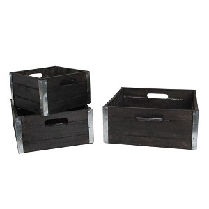 Northlight Set of 3 Brown and Silver Solid Square Nesting Wood Crates 11" - 1 of 2