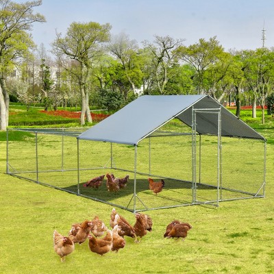 Costway Large Metal Chicken Coop Walk-in Poultry Cage Hen Rabbit Run House with Cover