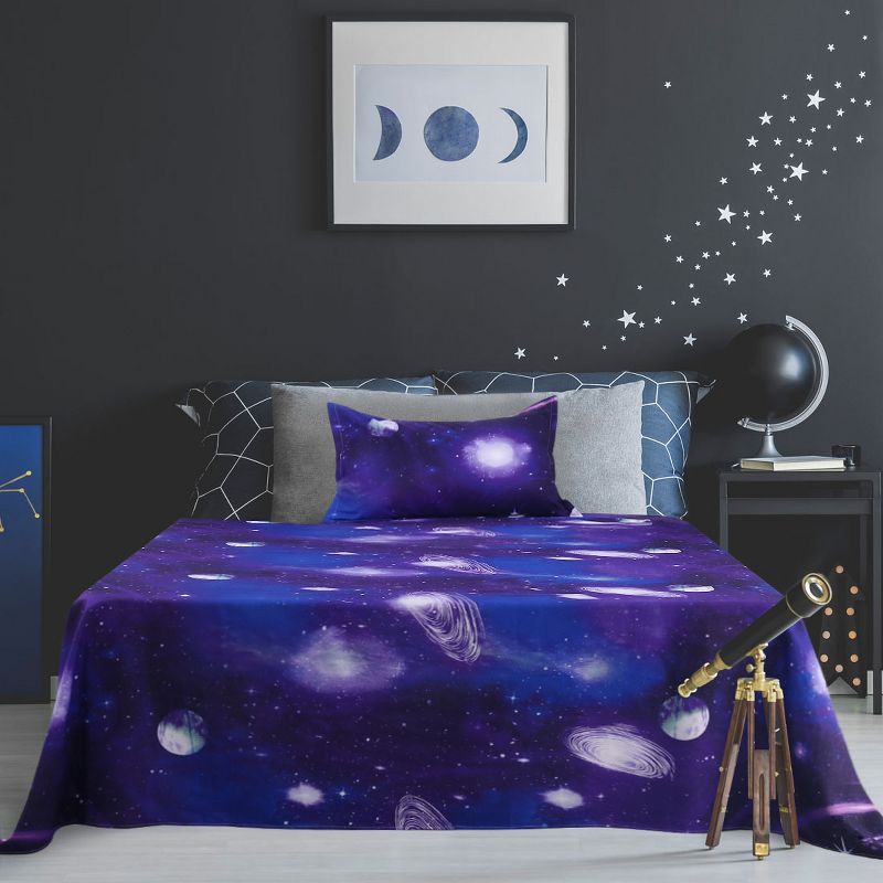 PiccoCasa Galaxy Print Bed Sheets Set with 2 Pillow Cases 3 Pieces Twin Purple, 1 of 6