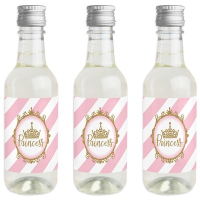 Big Dot of Happiness Little Princess Crown - Mini Wine and Champagne Bottle Label Stickers - Baby Shower or Birthday Party Favor Gift - Set of 16