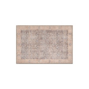 World Rug Gallery Elise Blue Distressed Medallion Indoor Rug – Flat Pile, Washable with Non-Slip Backing - 1 of 4