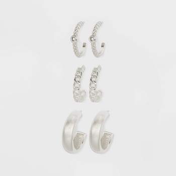 Sterling Cubic Zirconia Hoop Drop Earring Set 3pc - A New Day™
