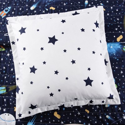 Navy Universe Kids Reversible Quilt Set with Rocket Pillow