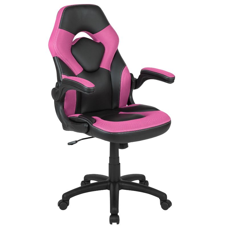 BlackArc High Back Gaming Chair with Pink and Black Faux Leather Upholstery, Height Adjustable Swivel Seat & Padded Flip-Up Arms, 1 of 11