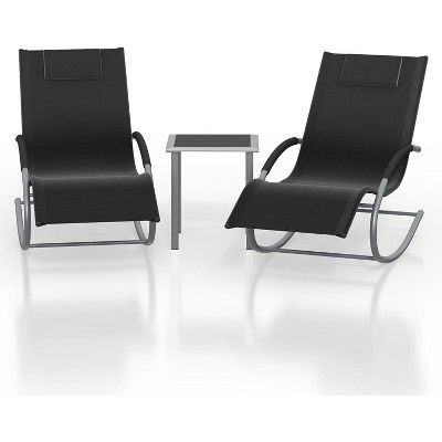 3-Piece Rocking Chaise Lounge Set with Side Table, Adjustable Headrests, Portable Outdoor Folding Recliner for Lawn, 300lb Capacity for Pool, Beach