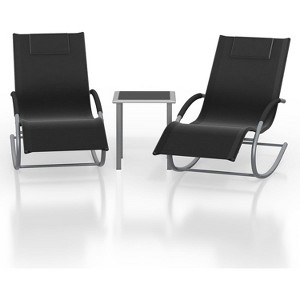 3-Piece Rocking Chaise Lounge Set with Side Table, Adjustable Headrests, Portable Outdoor Folding Recliner for Lawn, 300lb Capacity for Pool, Beach - 1 of 4