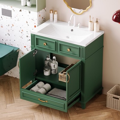ALEXOUN 30 Inch Freestanding Bathroom Vanity with Sink Combo, Solid Wood Frame Bathroom Storage Cabinet with 2 Doors and 1 Drawer