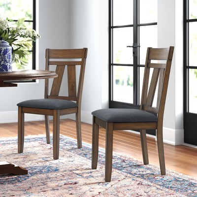 Gray Upholstered Linen Side Chair with Natural Wood Frame