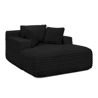 Vynxaria Compressed Chaise Lounge Sofa Bed - Black Fluffy Corduroy, Deep Seat, Full Foam Filling, No Assembly Required for Living Room