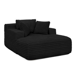 Vynxaria Compressed Chaise Lounge Sofa Bed - Black Fluffy Corduroy, Deep Seat, Full Foam Filling, No Assembly Required for Living Room - 1 of 4