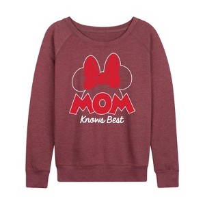Women's - Disney - Mom Knows Best Minnie Lightweight French Terry Wide Neck Long Sleeve Shirt - 1 of 4