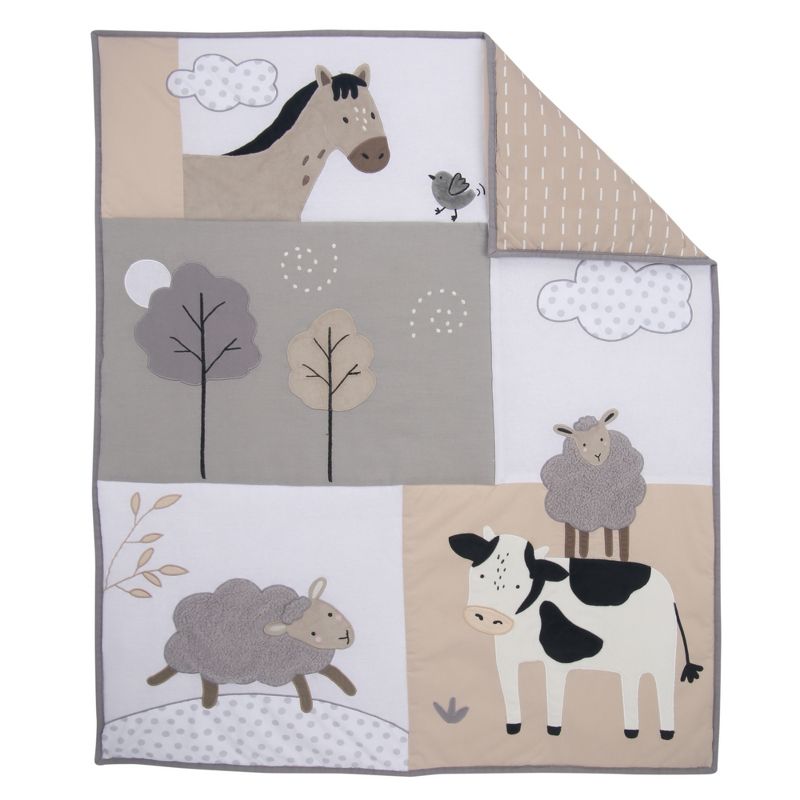 Lambs & Ivy Baby Farm Animals 5-Piece White/Taupe Baby Crib Bedding Set, 2 of 11