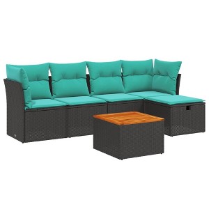 vidaXL Patio Sofa Set with Cushions Outdoor Furniture 6 Piece Poly Rattan - Black without storage - 1 of 4