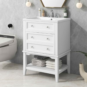 MAYEERTY 24" Bathroom Vanity with Sink Storage Drawer Open Shelf Solid Wood Frame White - 1 of 4