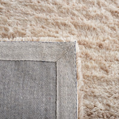 Beige Handmade Wool Tufted Shag Square Area Rug