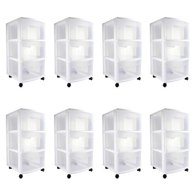  Sterilite 3 Drawer Storage Cart, Plastic Rolling Cart with  Wheels to Organize Clothes in Bedroom, Closet, White with Clear Drawers,  2-Pack : Home & Kitchen