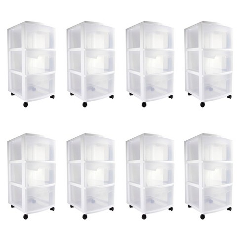 Sterilite Clear Plastic Stackable Small 3 Drawer Storage System For Home  Office, Dorm Room, Or Bathrooms, White Frame, 3 Pack : Target