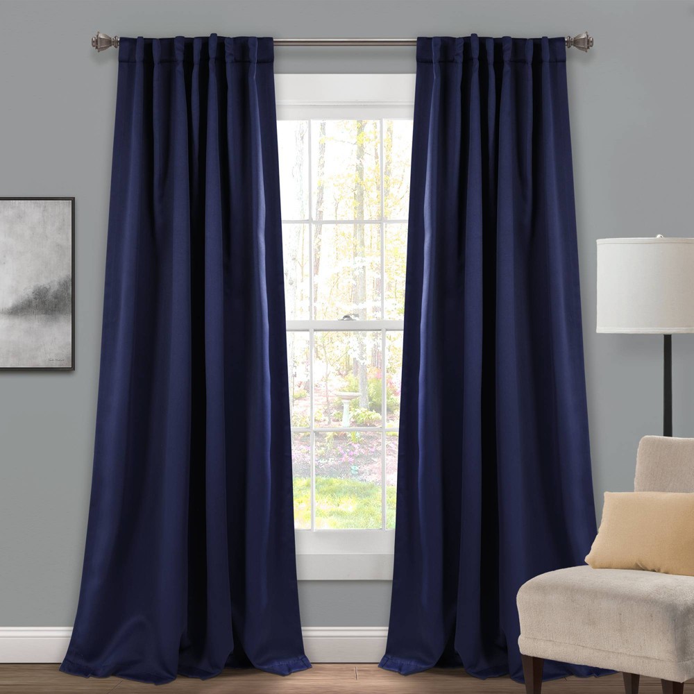 84"x52" Insulated Back Tab Blackout Window Curtain Panels Navy - Lush Décor: Energy Efficient, Noise Reduction, Thermal