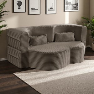 78" Plush Corduroy Floor Sofa Bed with Foam Support, Convertible, No Assembly - 1 of 4