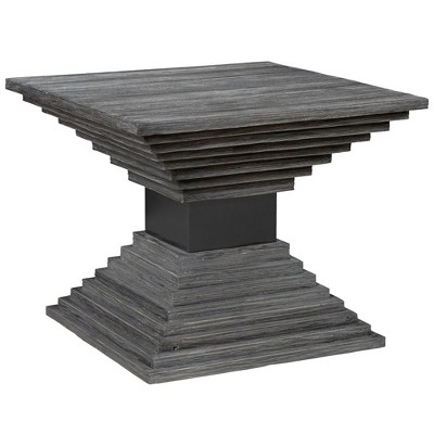 Gray Geometric Fir Wood and Metal Accent Table
