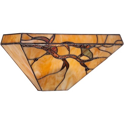 Robert Louis Tiffany Wall Light Sconce Budding Branch Art Glass Hardwired 14" Wide Fixture for Bedroom Bathroom Hallway