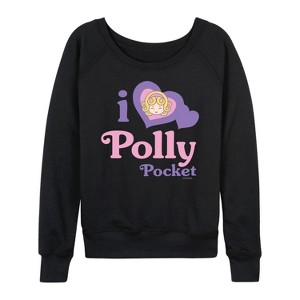 Women's - Polly Pocket - I Love Polly Pocket Lightweight French Terry Wide Neck Long Sleeve Shirt - 1 of 4