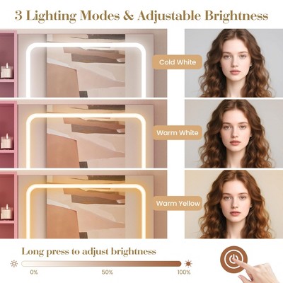 Three lighting modes and brightness adjustment with images of warm cold lights