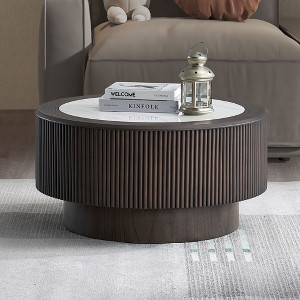 GDFStudio Vogt Round Wood and Poly Side Table with Sturdy Pedestal - 1 of 4
