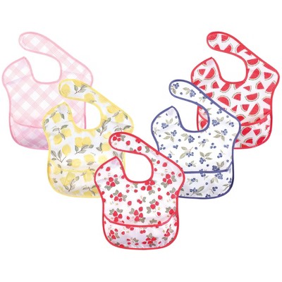 Hudson Baby Infant Girl Waterproof Polyester Bibs 5pk, Strawberries