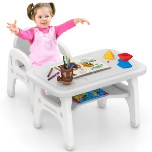 Infans Kids Table and Chair Set w/Cute Dinosaur Modeling Storage Rack & Building Blocks - 1 of 4