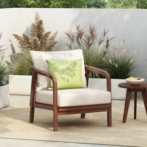 KTMBDW 28" Patio Lounge Chair with Woven Backrest and Comfy Cushions, Wood Curved Armrests Chair for Patio or GardenI - 1 of 4
