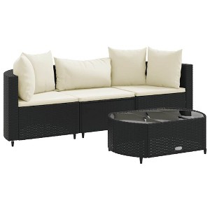 vidaXL Patio Sofa Set with Cushions Lounge Setting Outdoor Furniture Poly Rattan - Black and Cream - 1 of 4