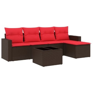 vidaXL 6 Piece Patio Sofa Set with Cushions - Brown and Red With Table - 1 of 4