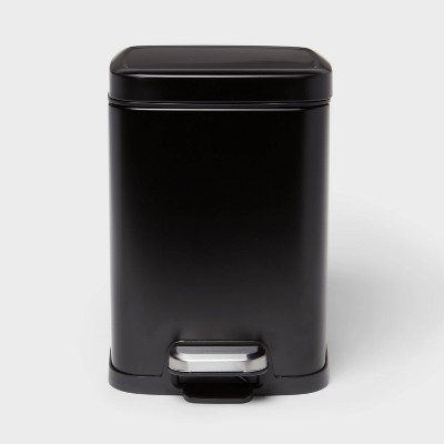 4L Step Trash Can Stainless Steel Black - Brightroom™: Bathroom Garbage Can, Small Size, Quiet Lid, Pedal-Operated