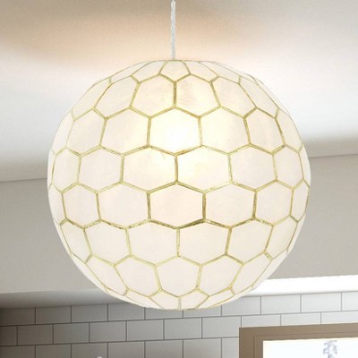 Gold and White Capiz Honeycomb Globe Pendant Light